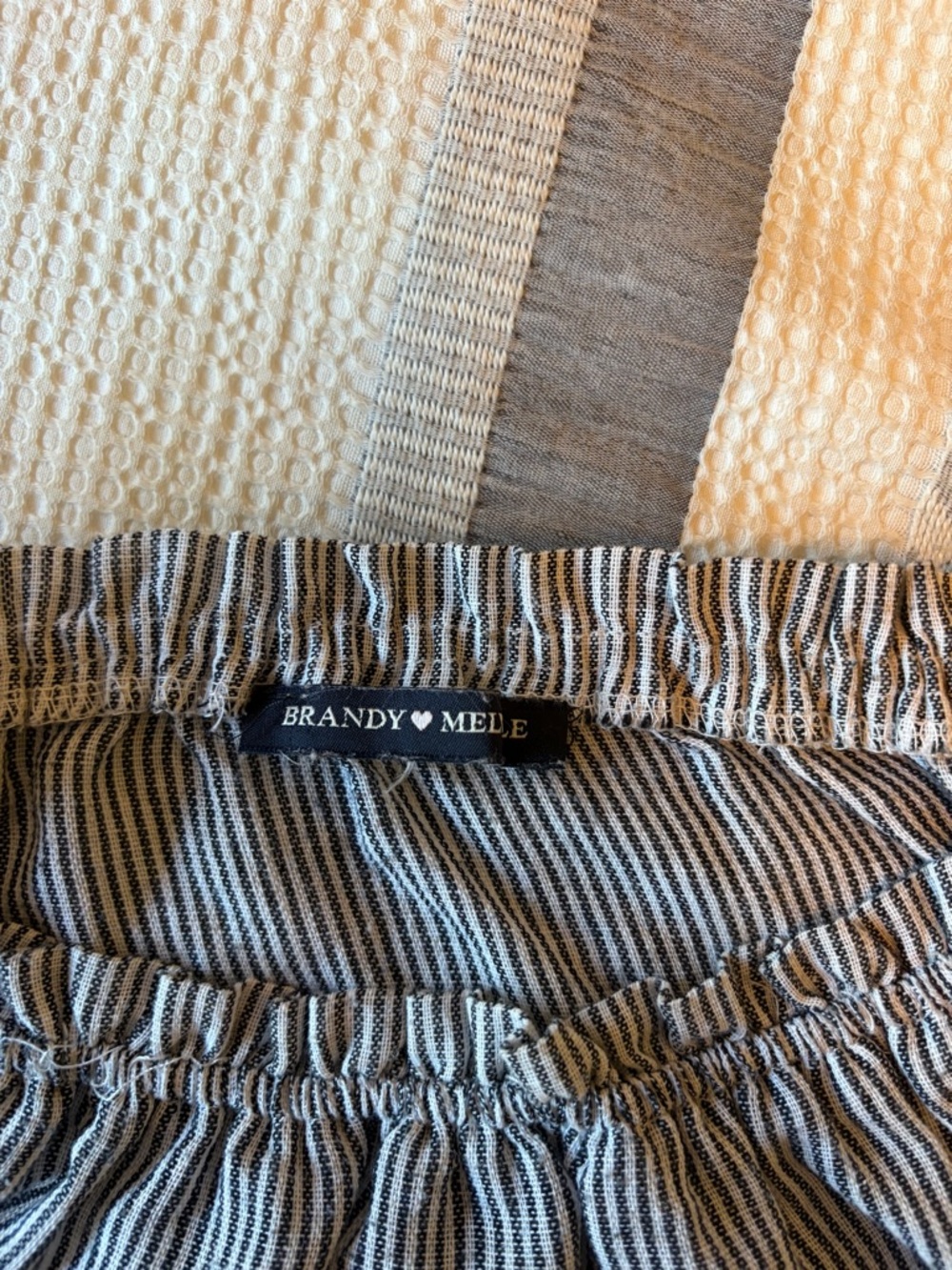 Brandy Melville Blue and White Pinstripe Off-Shoulder Blouse - Picture 2 of 5
